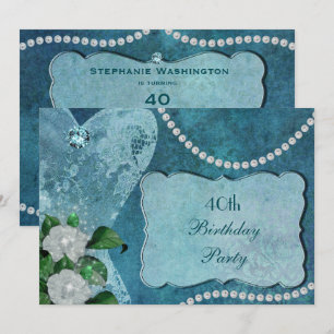 Classy Floral Lace & Beads Woman's Birthday Invitation