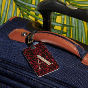 Classy Floral Monogrammed Letter A dark red Luggage Tag