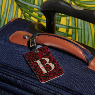 Classy Floral Monogrammed Letter B dark red Luggage Tag
