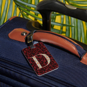 Classy Floral Monogrammed Letter D dark red Luggage Tag