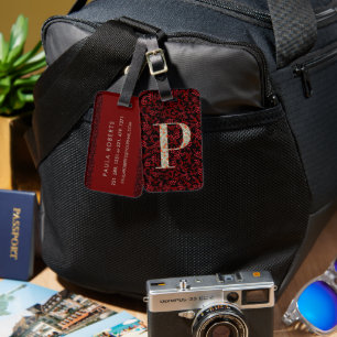Classy Floral Monogrammed Letter P dark red Luggage Tag