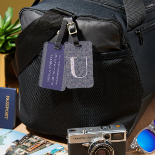 Classy Floral Monogrammed Letter U dark purple Luggage Tag