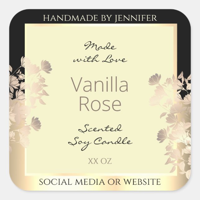 Classy Floral Product Packaging Labels Cream Gold (Front)