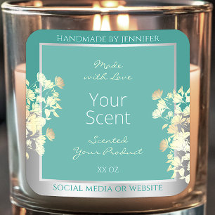 Classy Floral Product Packaging Labels Teal Silver