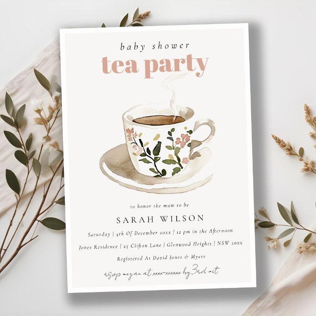 Classy Floral Tea Cup Baby Shower Tea Party  Invitation (Creator Uploaded)