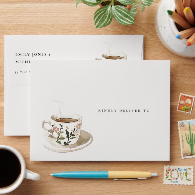 Classy Floral Tea Cup Bridal Shower Tea Party  Envelope (Desk)