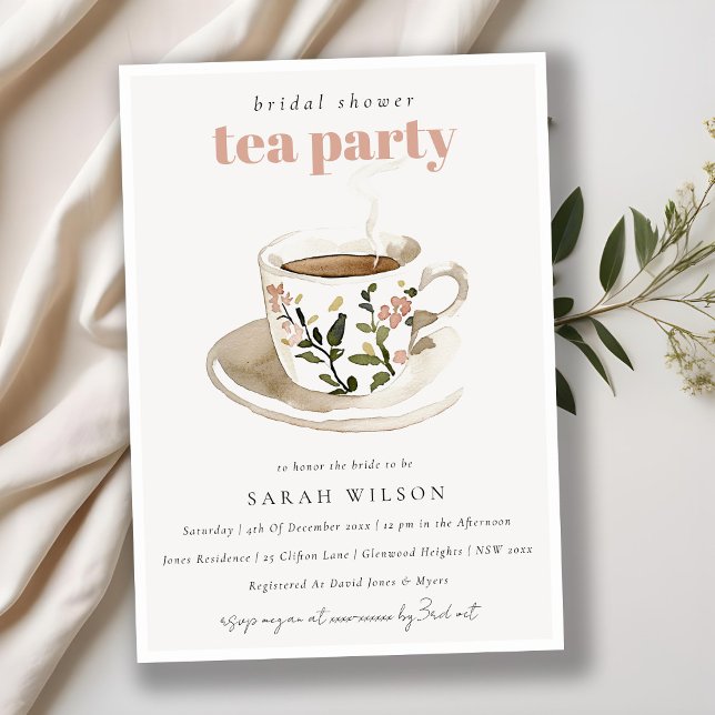 Classy Floral Tea Cup Bridal Shower Tea Party  Invitation (Creator Uploaded)