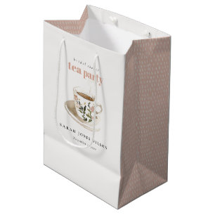 Classy Floral Tea Cup Bridal Shower Tea Party Medium Gift Bag