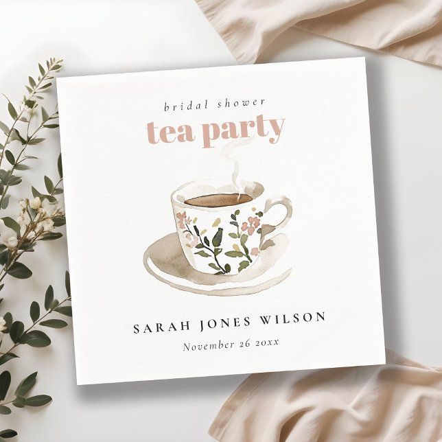 Classy Floral Tea Cup Bridal Shower Tea Party  Napkin (Creator Uploaded)