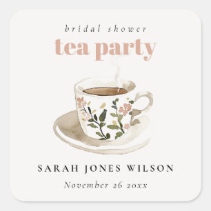 Classy Floral Tea Cup Bridal Shower Tea Party Square Sticker