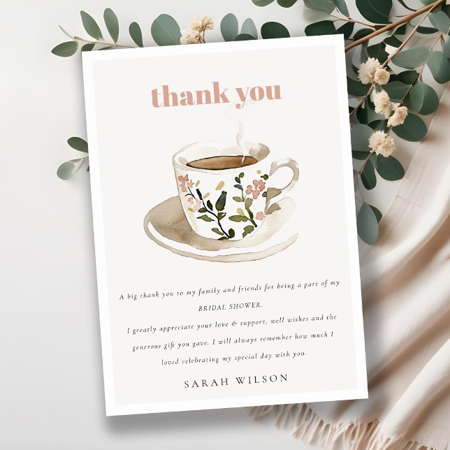 Classy Floral Tea Cup Bridal Shower Tea Party  Thank You Card (Creator Uploaded)