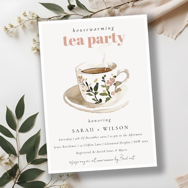 Classy Floral Tea Cup Housewarming Tea Party  Invitation (Creator Uploaded)