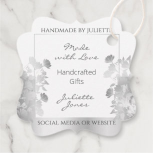 Classy Floral White and Silver Product Packaging Favour Tags