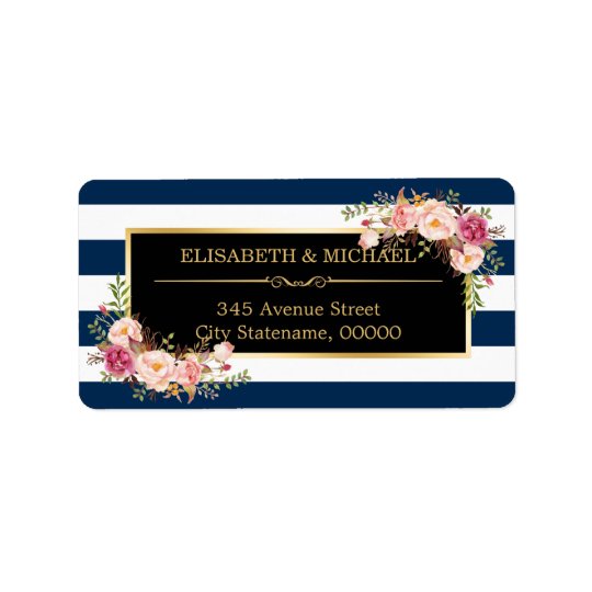 Classy Floral Wrap Navy Blue DIY Stripes Colour Address Label