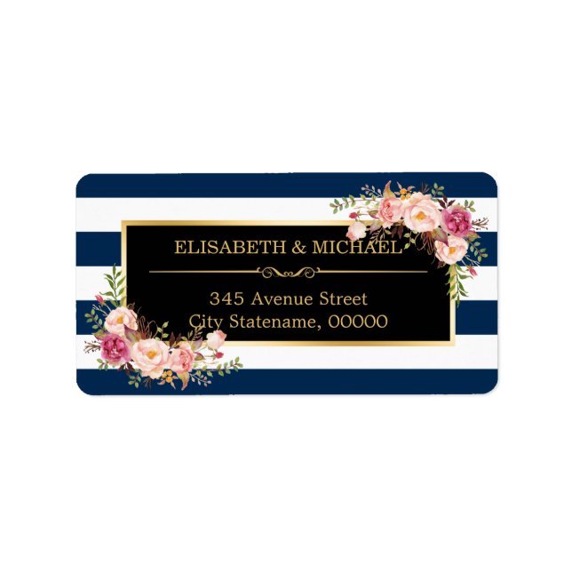 Classy Floral Wrap Navy Blue DIY Stripes Colour Label (Front)