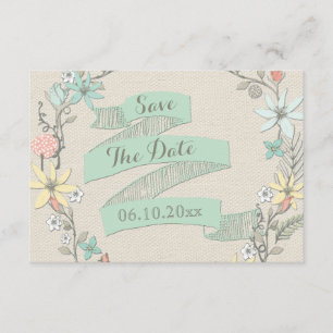 Classy Floral Wreath and Banner Save The Date Invitation