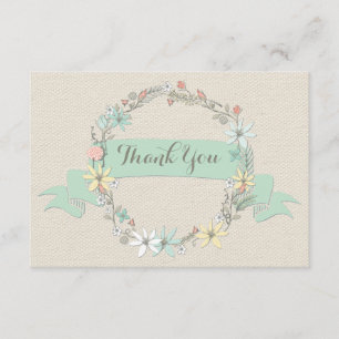 Classy Floral Wreath Banner Thank You Card