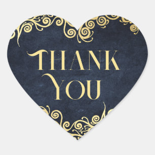 Classy Flourish Navy Blue And Gold Winter Wedding Heart Sticker
