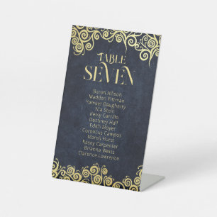  Classy Flourish Navy Blue And Gold Winter Wedding Pedestal Sign