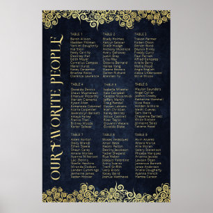Classy Flourish Navy Blue And Gold Winter Wedding Poster