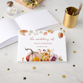 Classy Flowers and Pumpkins Cosy Fall Wedding Guest Book