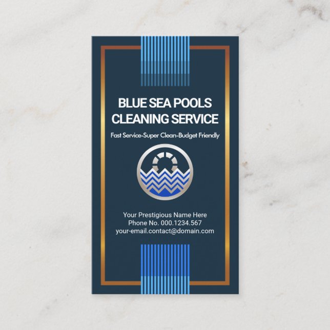 Classy Flowing Blue Water Lines Swimming Pool  Business Card (Front)