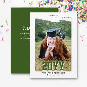 Classy Forest Green Graduate 2024 Graduation Photo Thank You Card