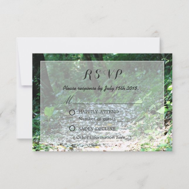 Classy Forest Petal Path Wedding RSVP Card (Front)