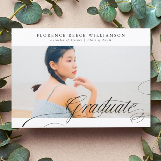 Classy Formal Calligraphy Photo College Graduation Announcement (Creator Uploaded)