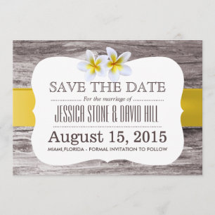 Classy Frangipani Flowers Wood Save the Date