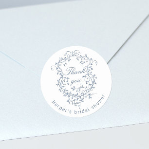 Classy French Blue Bridal Shower Thank You Classic Round Sticker
