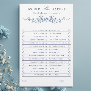 Classy French Blue Floral 'Would She Rather' Game