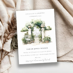 Classy French Garden Landscape Watercolor Birthday Invitation