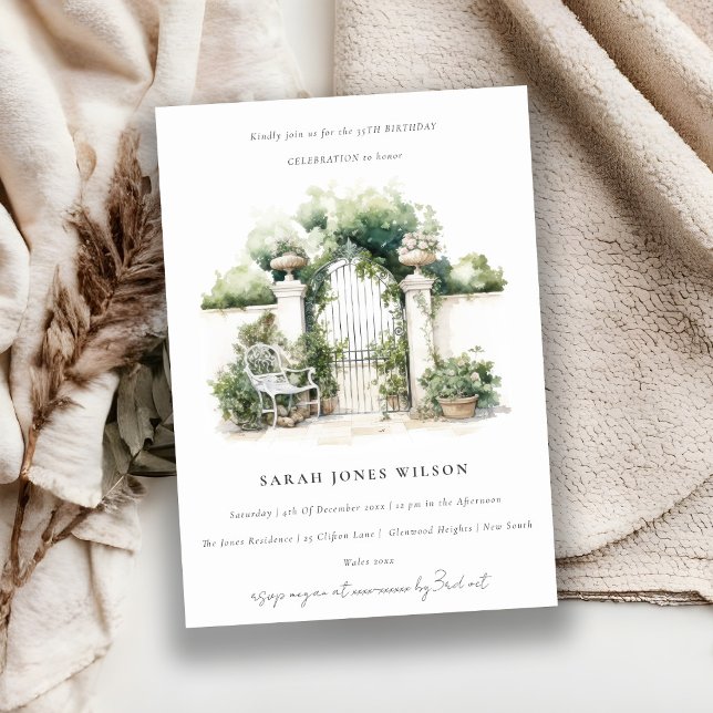 Classy French Garden Landscape Watercolor Birthday Invitation (Creator Uploaded)