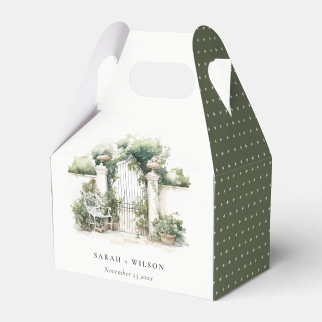 Classy French Garden Landscape Watercolor Wedding Favour Box (Front Side)