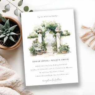 Classy French Garden Landscape Watercolor Wedding Invitation