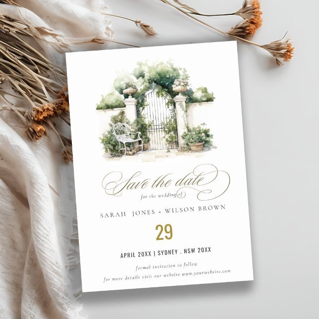 Classy French Garden Landscape Watercolor Wedding Save The Date (Creator Uploaded)