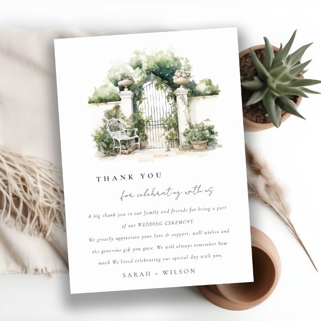 Classy French Garden Landscape Watercolor Wedding Thank You Card (Creator Uploaded)
