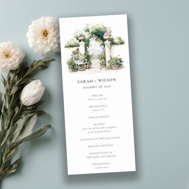 Classy French Garden Landscape Wedding Program Invitation (Creator Uploaded)