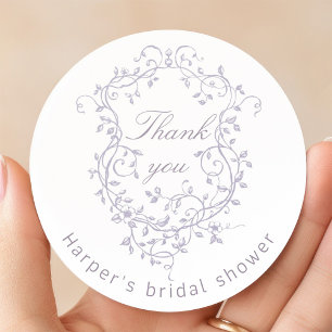 Classy French Lavender Bridal Shower Thank You Classic Round Sticker