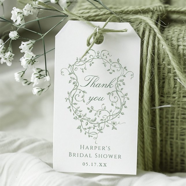 Classy French Sage Green Bridal Shower Thank You Gift Tags (Creator Uploaded)