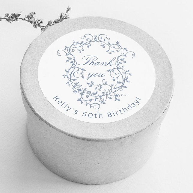 Classy French Victorian Blue 50th Birthday Party Classic Round Sticker (Creator Uploaded)