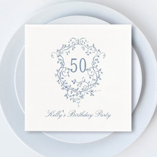 Classy French Victorian Blue 50th Birthday Party Napkin
