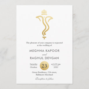 Classy Fuax Gold Foil Ganesha/Indian God Wedding Invitation