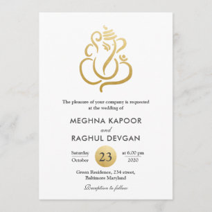 Classy Fuax Gold Foil Ganesha/Indian God Wedding Invitation