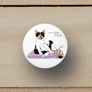 Classy Funny Calico Cat Purple Ceramic Knob