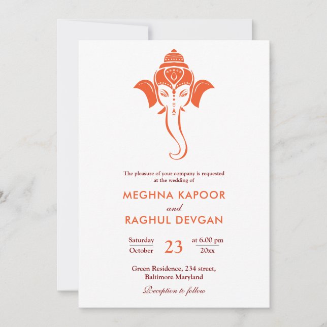 Classy Ganesh Hindu Indian God Wedding Invitation (Front)