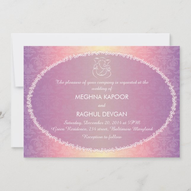 Classy Ganesha/Indian Damask Wedding Announcement (Front)
