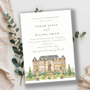 Classy Garden Chateau Watercolor Engagement Invite