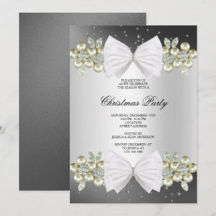 Classy Gems & Bow Black Christmas Invitation